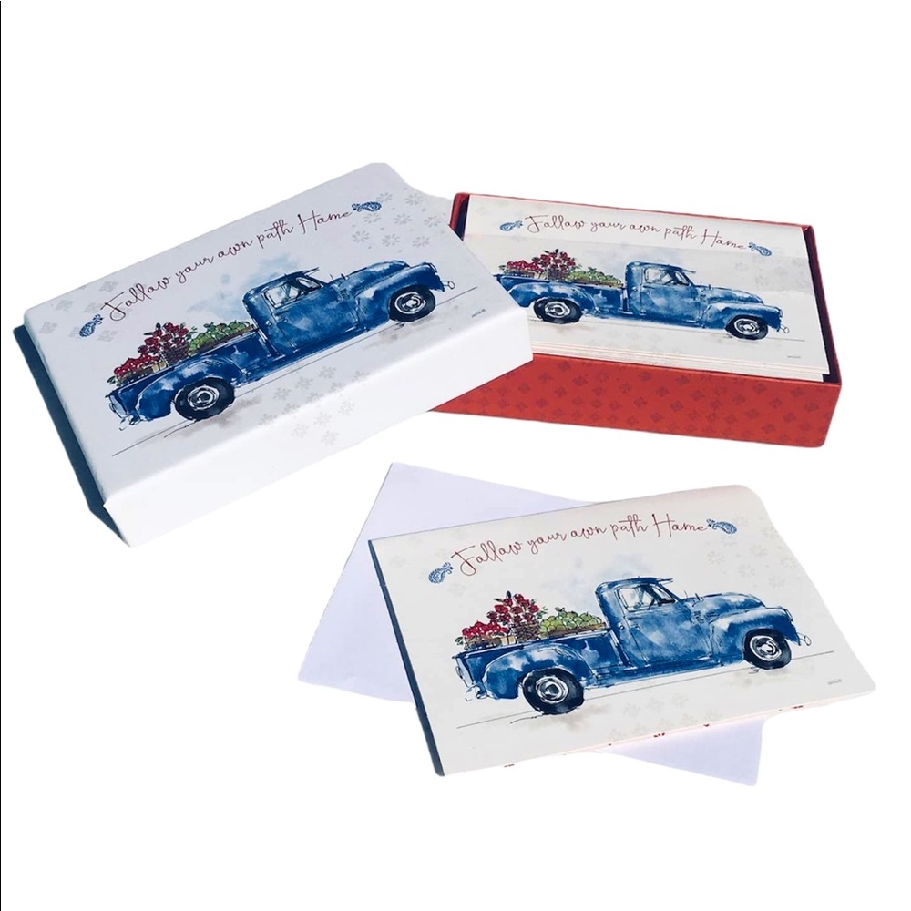 Crown Point Graphics Blue Vintage Truck Path Home Note Cards (FNC91970), 15 ct